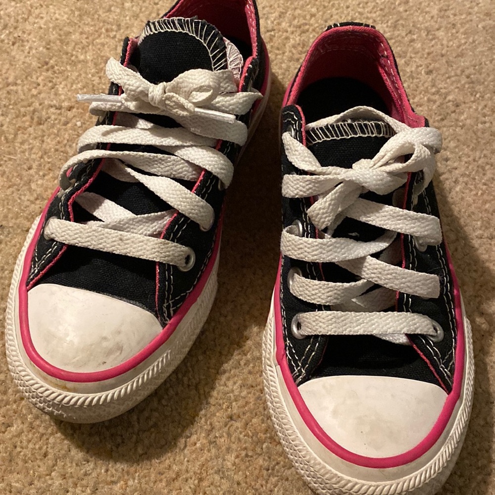 Converse double tongue black and pink accent All Star sneakers - size 11